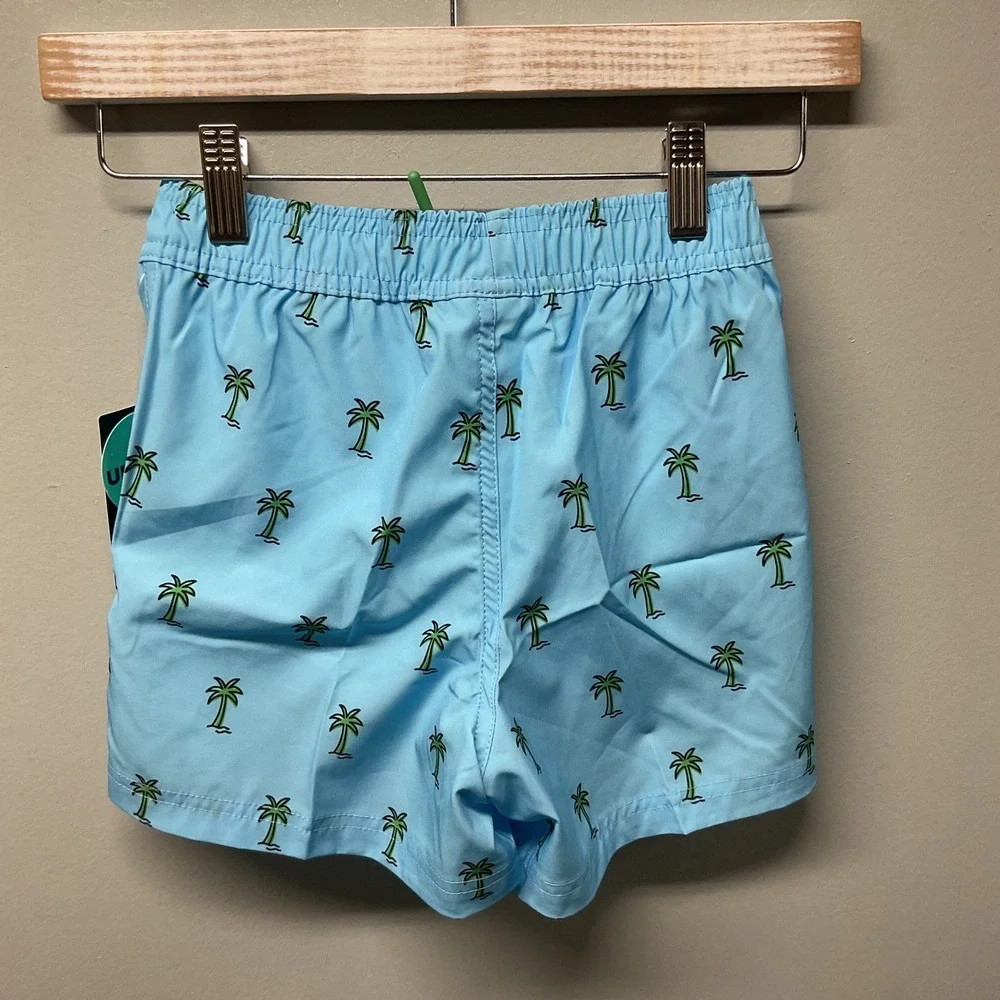 Rugged‎ Shark Kids Swim Blue Palm Tree Size S/P 6-7Elastic Waist Drawstring
